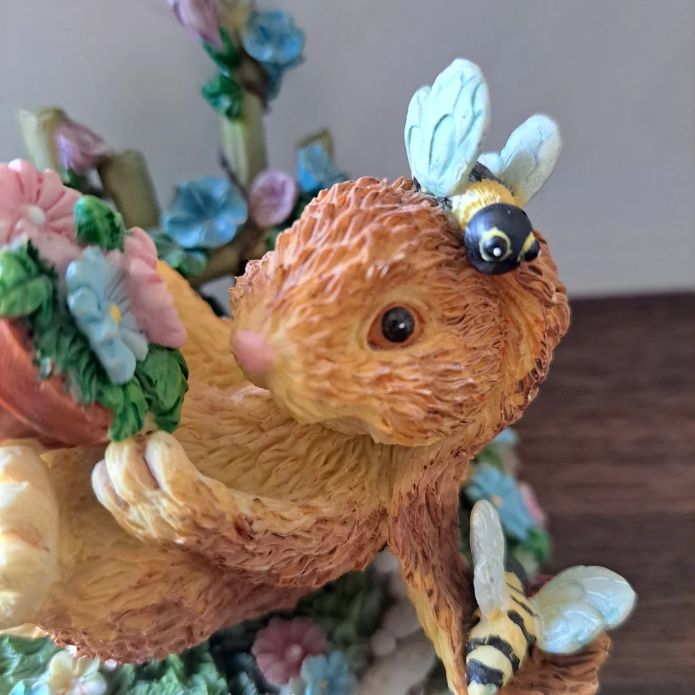 Decorative Bunny Figurine in Brown and Yellow Easter Decor
